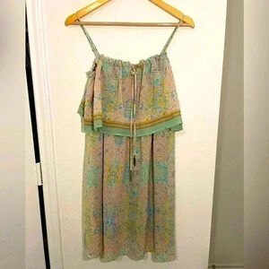 Stetson Western Sundress Green Print Feather Tassels Womens Size Medium